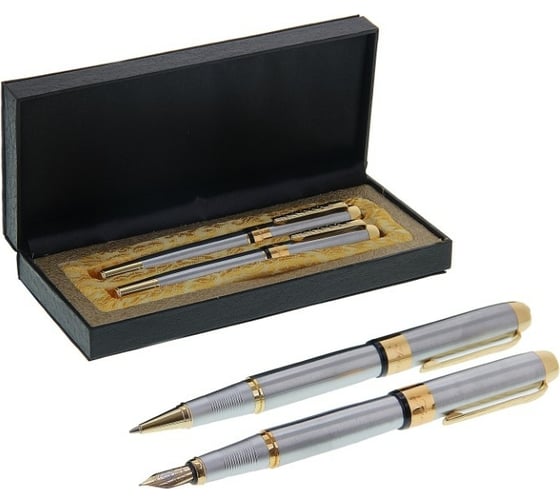 Изображение товара Подарочные ручки Calligrata Платина 2 штуки в кожзам футляре серебро с золотом 714146