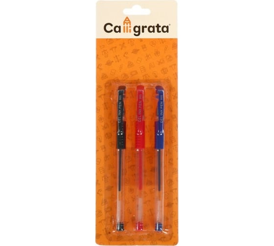 Изображение товара Набор гелевых ручек Calligrata 3 цвета 0,5 мм синяя, красная, черная на блистере 127747