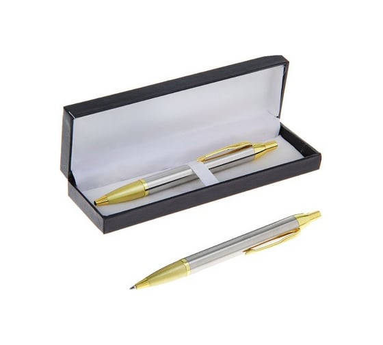 Изображение товара Автоматическая шариковая подарочная ручка Calligrata Модерн в кожзам футляре, корпус серебро с золотым 131984