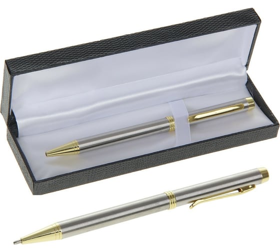 Изображение товара Поворотная шариковая подарочная ручка Calligrata Проект в кожзам футляре, корпус серебристо-золотистый 132006