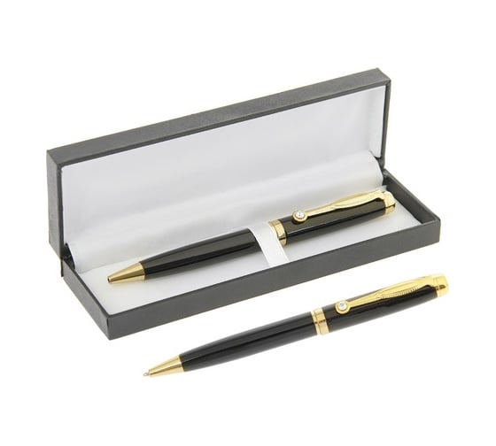 Изображение товара Поворотная шариковая подарочная ручка Calligrata Файт в кожзам футляре, корпус черный с золотом 240549