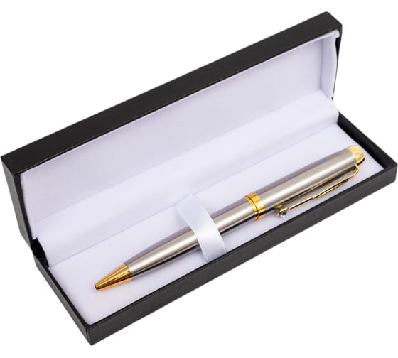 Изображение товара Поворотная шариковая подарочная ручка Calligrata Файт в кожзам футляре, корпус серебро с золотом 240550