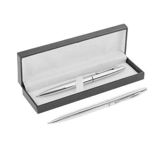 Изображение товара Автоматическая шариковая подарочная ручка Calligrata Джокер в кожзам футляре, корпус серебристый 240544