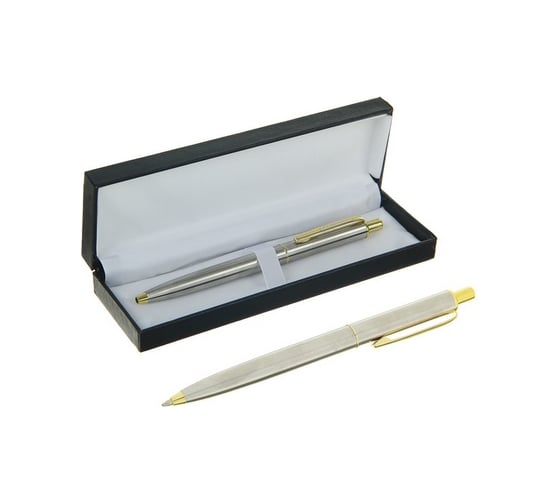 Изображение товара Автоматическая шариковая подарочная ручка Calligrata Джокер в кожзам футляре, корпус серебристо-золотистый 240542