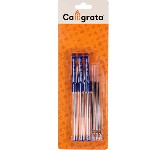 Изображение товара Набор гелевых ручек Calligrata 3 шт 0,5 мм синие + стержни синие 3 шт 0,5 мм на блистере 127749