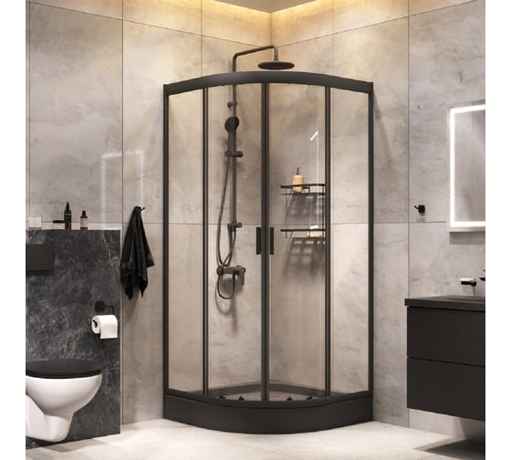 Изображение товара Комплект AM.PM Gem ограждение 90х90, 1/4 круга , черный WK90EN