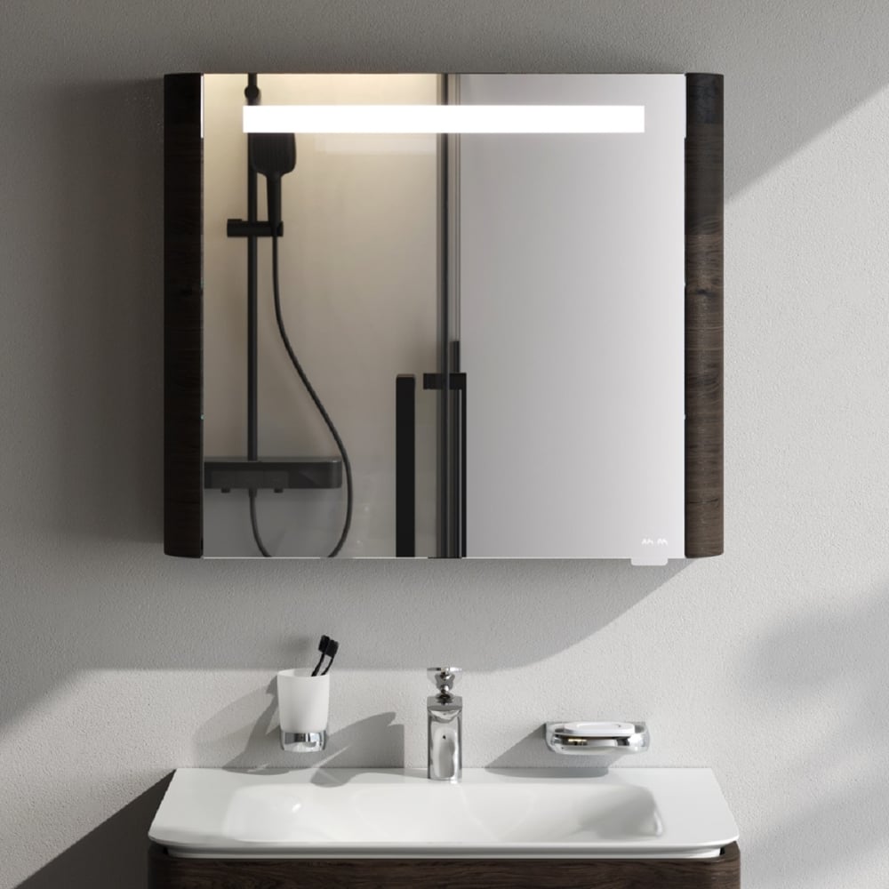 Изображение товара Зеркальный шкаф AM.PM Sensation правый, 80 см, с подсветкой, табачный дуб, текстурированный M30MCR0801TF Изображение товара Зеркальный шкаф AM.PM Sensation правый, 80 см, с подсветкой, табачный дуб, текстурированный M30MCR0801TF