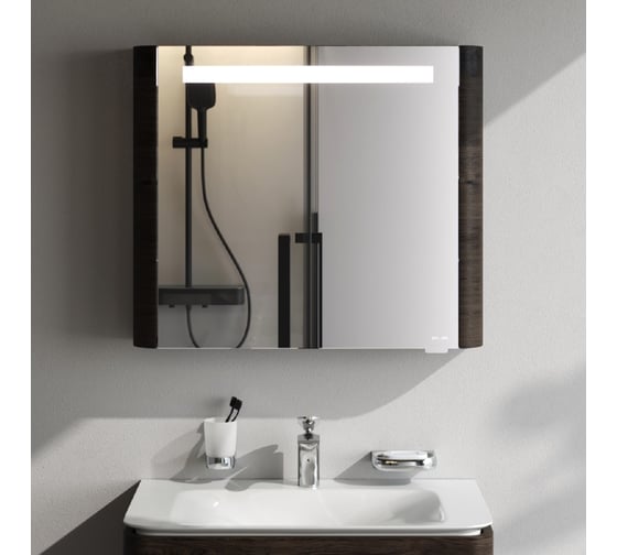 Изображение товара Зеркальный шкаф AM.PM Sensation правый, 80 см, с подсветкой, табачный дуб, текстурированный M30MCR0801TF