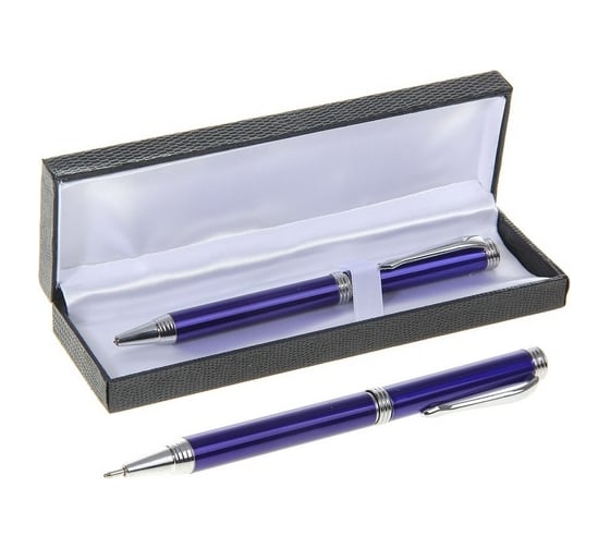 Изображение товара Поворотная шариковая подарочная ручка Calligrata Директор в кожзам футляре, корпус синий с серебристым 131993