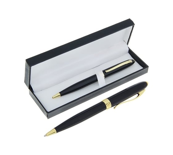 Изображение товара Поворотная шариковая подарочная ручка Calligrata Грант в кожзам футляре, корпус черно-золотистый 131998