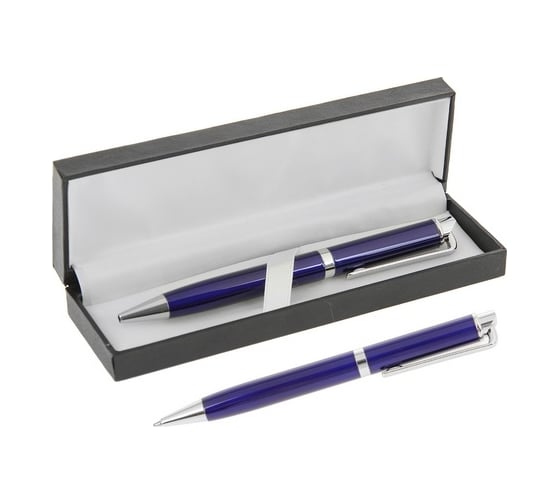 Изображение товара Поворотная шариковая подарочная ручка Calligrata Экспрессо в кожзам футляре, корпус синий с серебром 240552