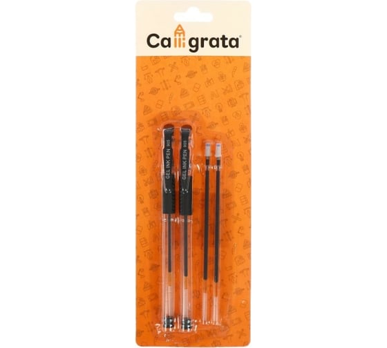 Изображение товара Набор гелевых ручек Calligrata 2 шт на блистере черные + черные стержни 2 шт 1390019
