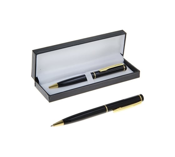 Изображение товара Поворотная шариковая подарочная ручка Calligrata Классика в кожзам футляре, корпус черный с золотом 132001