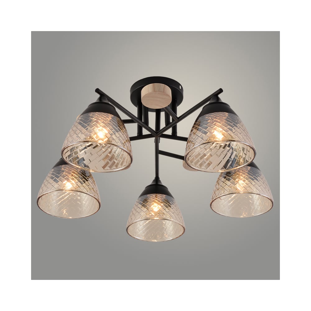 Изображение товара Люстра РОСТОК XA1527/5 BK+WOOD черный/дерево 5x60W E27 d520 h250, HN23 988371719