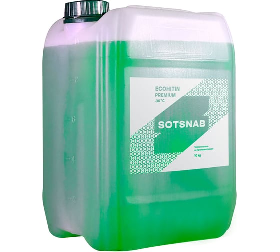 Изображение товара Теплоноситель SotSnab СОТСНАБ Экохитин Премиум -30 на основе пропиленгликоля 10 кг ТЭПЗел-30.10
