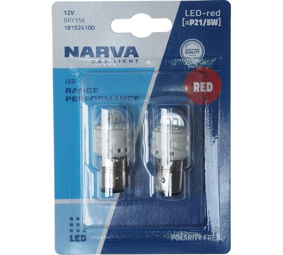 Изображение товара Автолампа P21/5W BAY15d LED RED блистер, 2шт 12V Narva 181524100 942513