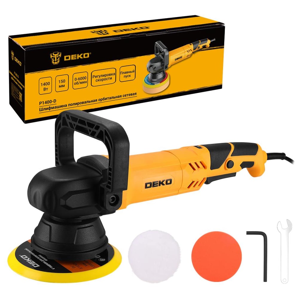 Изображение товара Шлифмашина полировальная орбитальная DEKO сетевая P1400-D, 150 мм, 1400 Вт 083-1047 Изображение товара Шлифмашина полировальная орбитальная DEKO сетевая P1400-D, 150 мм, 1400 Вт 083-1047