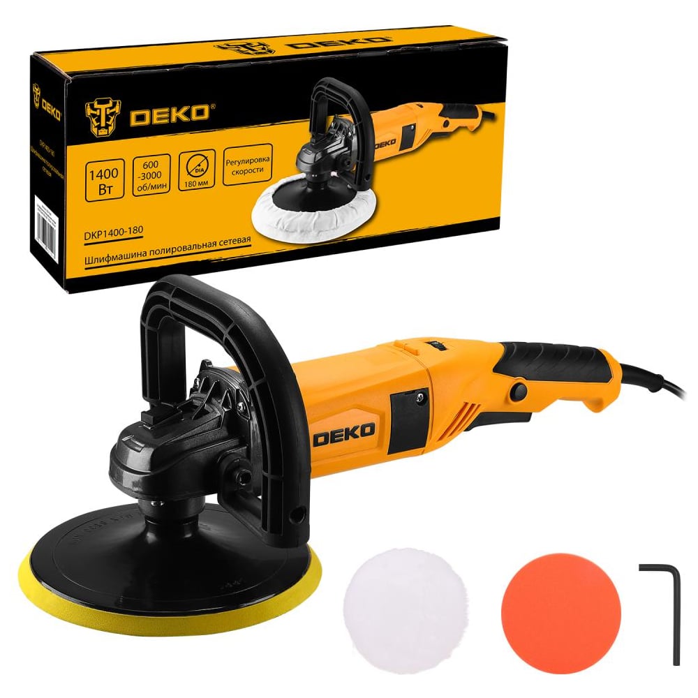 Изображение товара Шлифмашина полировальная DEKO сетевая DKP1400-180, 180 мм, 1400 Вт 083-1049 Изображение товара Шлифмашина полировальная DEKO сетевая DKP1400-180, 180 мм, 1400 Вт 083-1049