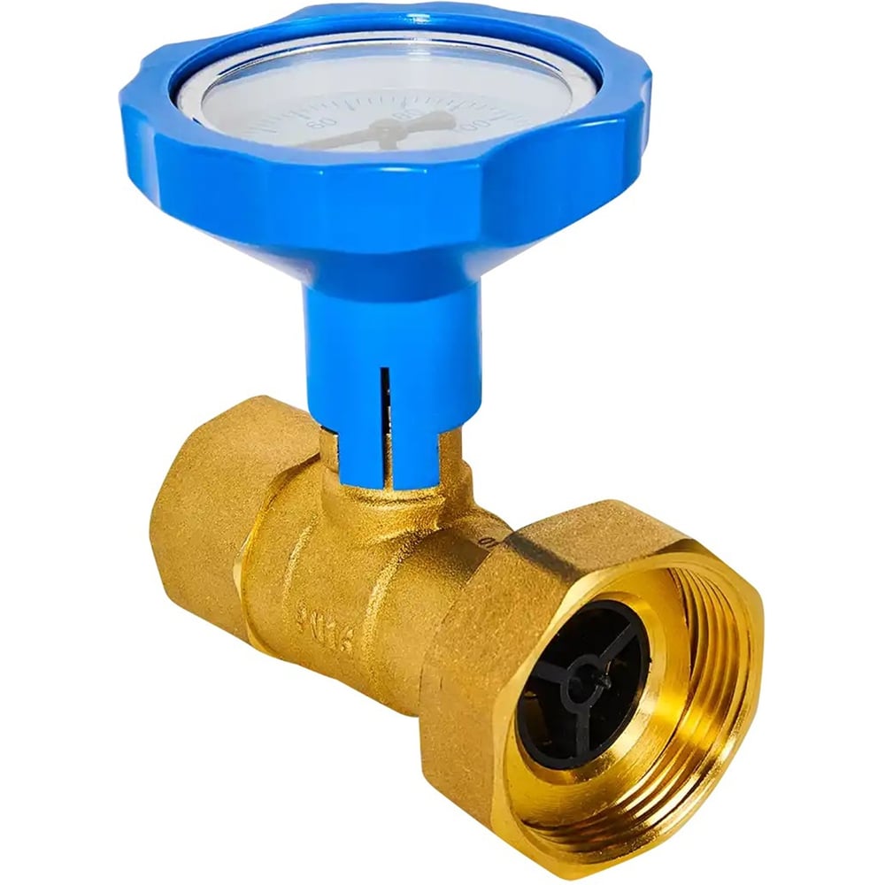 Изображение товара Клапан запорный латунный ROMMER ВР 1 " с НГ для подключения насоса ВР 1 1/2" и обратным клапаном, синяя ручка RBV-0020-0101112 RG0092LALTC9BE