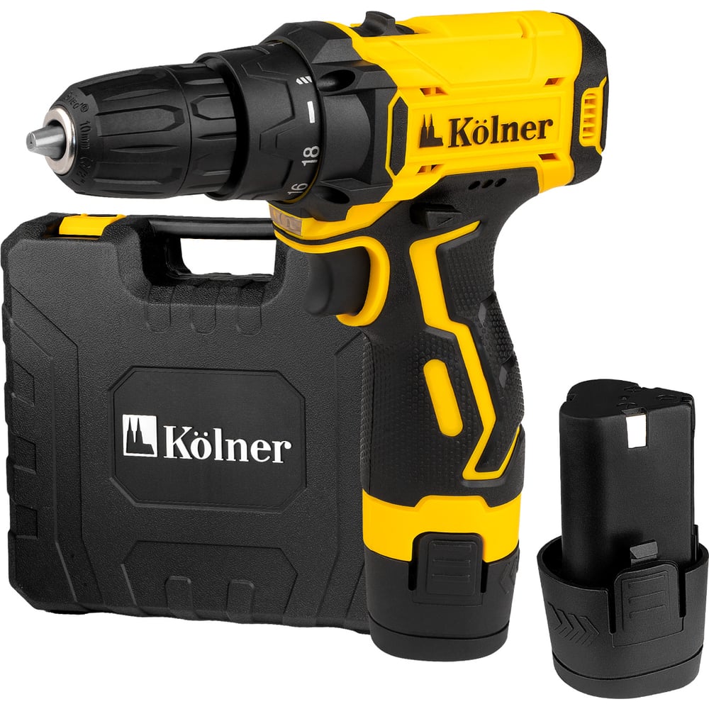 Изображение товара Аккумуляторная дрель-шуруповерт Kolner KCD 12/2LC 12В 29Нм зарядка кейс набор бит