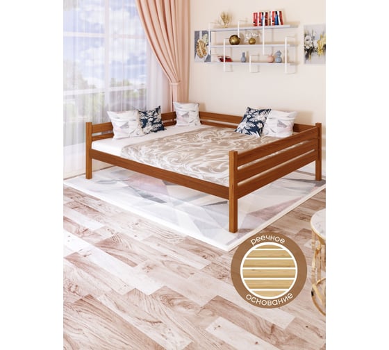 Изображение товара Тахта двуспальная Solarius из массива сосны, с реечным основанием, 120x200 см, габариты 130x210 см, цвет ольхи tahta120-200olha