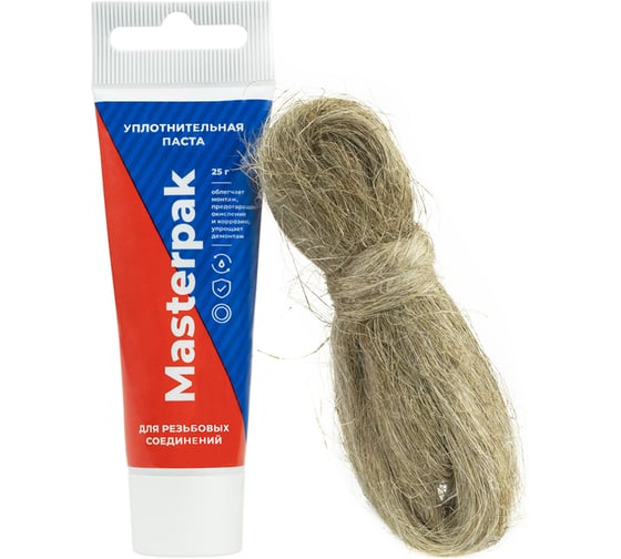 Изображение товара Комплект паста уплотнительная MasterProf Masterpak вода/пар 25 г туба и лен 7 г ИС.131741