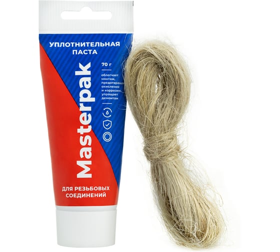 Изображение товара Лен сантехнический и паста MasterProf 70 г + лён 14 г для герметизации трубных соединений (вода, пар) ИС.131742