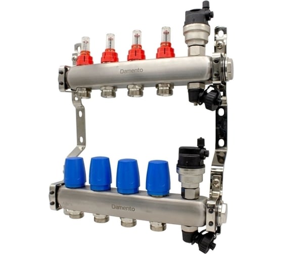 Изображение товара Коллекторная группа Damento Clima 1", 4 хода, из нержавеющей стали "КВАДРАТ" с расходомерами DCSS4 (1/3) 003387