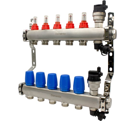 Изображение товара Коллекторная группа Damento Clima 1", 5 ходов, из нержавеющей стали КВАДРАТ с расходомерами DCSS5(1/3) 003388