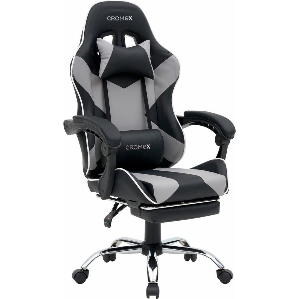 Изображение товара Кресло компьютерное Wave GM-145 вибромассаж подножка подушки кожзам черный серый Cromex