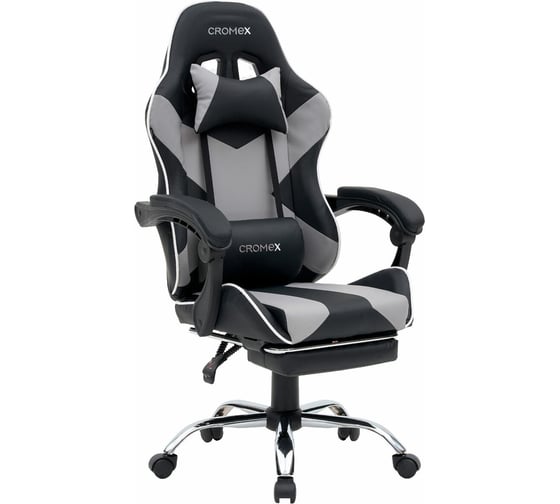 Изображение товара Кресло компьютерное Wave GM-145, вибромассаж, подножка, подушки, кожзам, черн/сер/бел, Cromex 532956