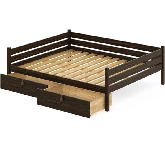 Изображение товара Тахта двуспальная Solarius из массива сосны, с реечным основанием, 160x170 см, габариты 170x180 см, с двумя выкатными ящиками, цвет венге tahta160-170ven-2yash