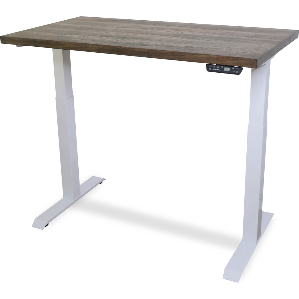 Изображение товара Стол с регулируемой высотой StolStoya МОТОР из МДФ и металла белый дуб мореный 120x65
