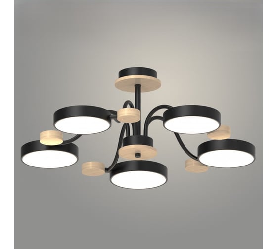 Изображение товара Люстра РОСТОК XI3216/5 BK+WOOD черный/дерево 90W LED 3000-6000K d630 h210, HN22 988029747