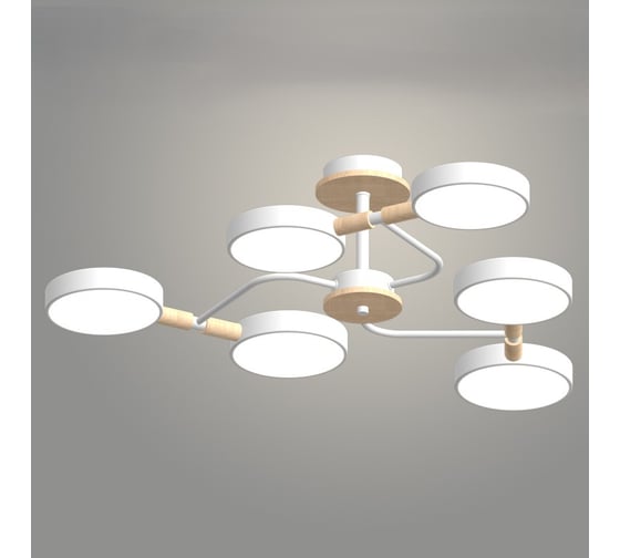Изображение товара Люстра РОСТОК XI3271/6 WT+WOOD белый/дерево 108W LED 3000-6000K d800 h190, HN23 988371539