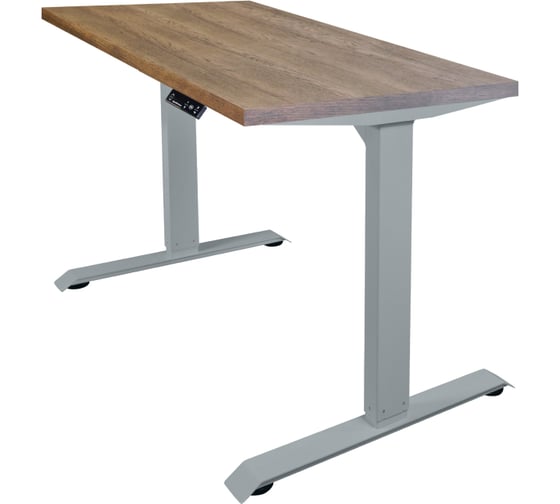 Изображение товара Стол с регулируемой высотой StolStoya БАЗАЛЬТ подстолье серое и столешница МДФ шпон дуб мореный 140x70 SE222SDM14070