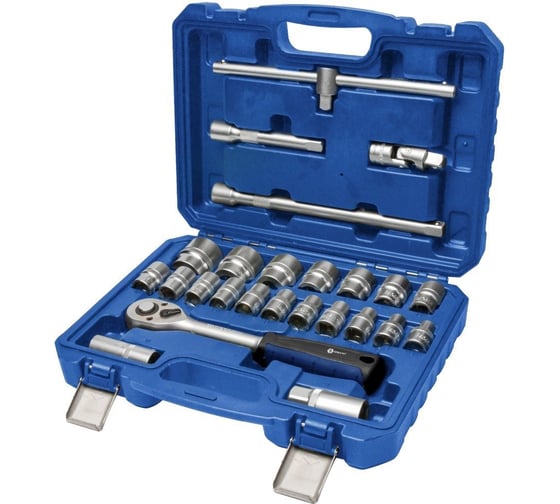 Изображение товара Набор головок торцевых с трещоткой КОБАЛЬТ 1/2", Cr-V, 25 предметов, кейс 919-593