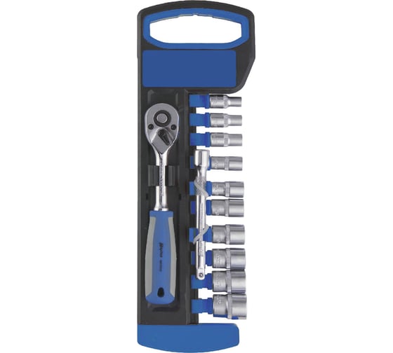 Изображение товара Набор головок торцевых КОБАЛЬТ 1/4" 5, 6, 7, 8 ,9, 10, 11, 12, 13, 14 мм + трещоточная рукоятка, Cr-V, 12 предметов, подвес 919-708