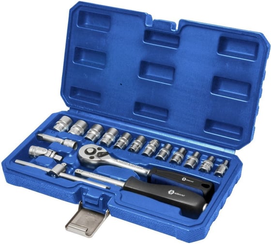 Изображение товара Набор головок торцевых с трещоткой КОБАЛЬТ 1/4", Cr-V, 17 предметов, кейс 919-555