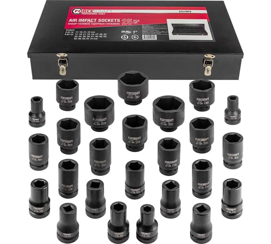 Изображение товара Набор головок ударных глубоких 6-гранных Forcekraft 25 предметов, 1" 6гр. FK-8251-5MPB(58401)