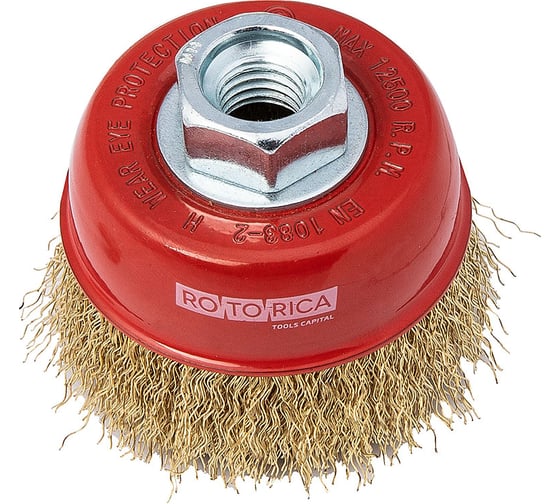 Изображение товара Щетка чашечная Rotorica 75мм, М14, проволока гофрированная латунированая сталь 0.3мм RT.4924275