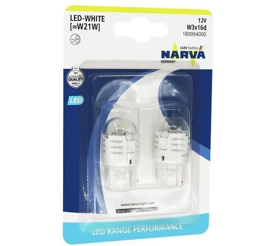 Изображение товара Автолампа NARVA W21W LED WHITE U30CW блистер, 2шт 12V 180994000