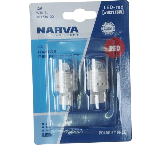Изображение товара Автолампа NARVA W21/5W W3x16q LED RED RPL2 блистер, 2шт 12V 181734100