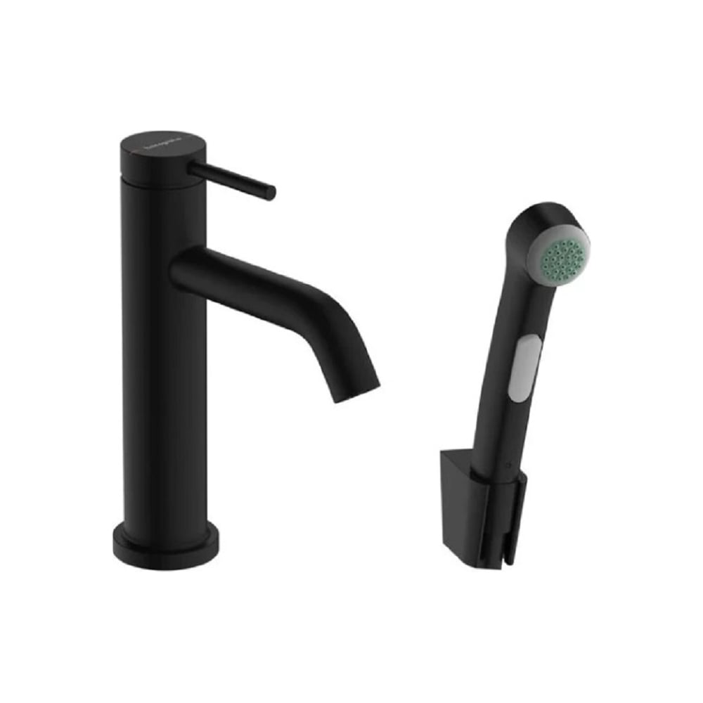 Смеситель для раковины Hansgrohe Tecturis S 110, однорычажный, EcoSmart+, с гигиеническим душем и шлангом 160 см, матовый черный 73211670