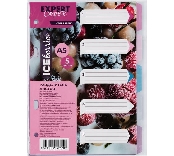 Изображение товара Разделитель листов Expert Complete 5 шт., пластиковый, A5, Trend ICEberries, EC270020202, лен, ассорти 706115