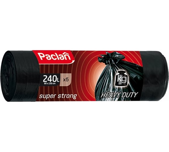 Изображение товара Мешки для мусора черные SUPER STRONG (5 шт; 90х130 см; 240 л; ПВД) Paclan 42013246