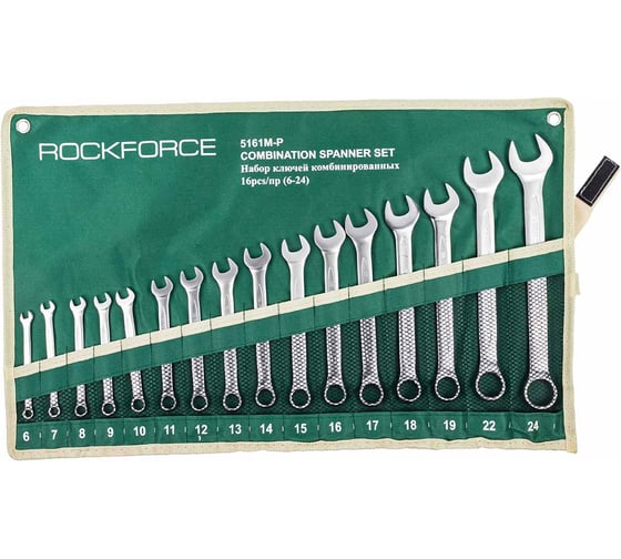Изображение товара Набор ключей комбинированных Rockforce 16 предметов (6-19,22, 24мм),на полотне RF-5161P(504)