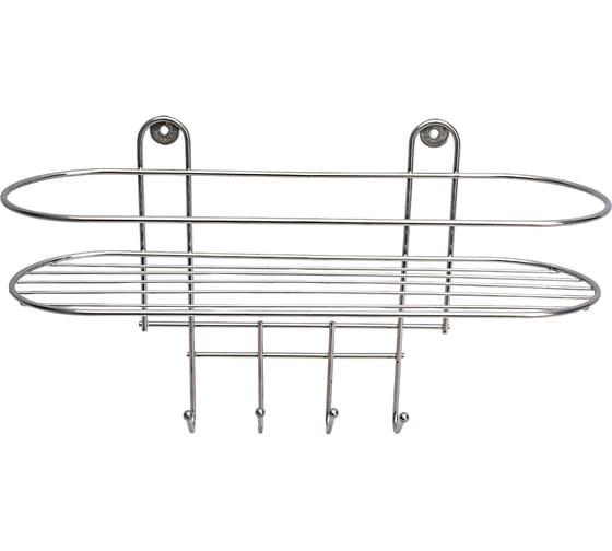 Изображение товара Полка в ванную EUROHOUSE 4 крючка, 34,5х12,5х21 см, хром, овальная 14317