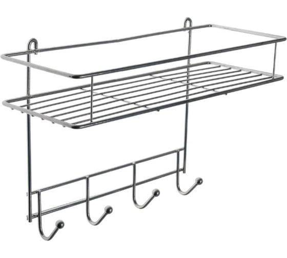 Изображение товара Полка в ванную EUROHOUSE 4 крючка, 33х12,5х21см., хром 14316