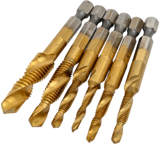 Изображение товара Набор сверл-метчиков EUROSTAR титановое покрытие из быстрорежущей стали, 6 шт АГ2474